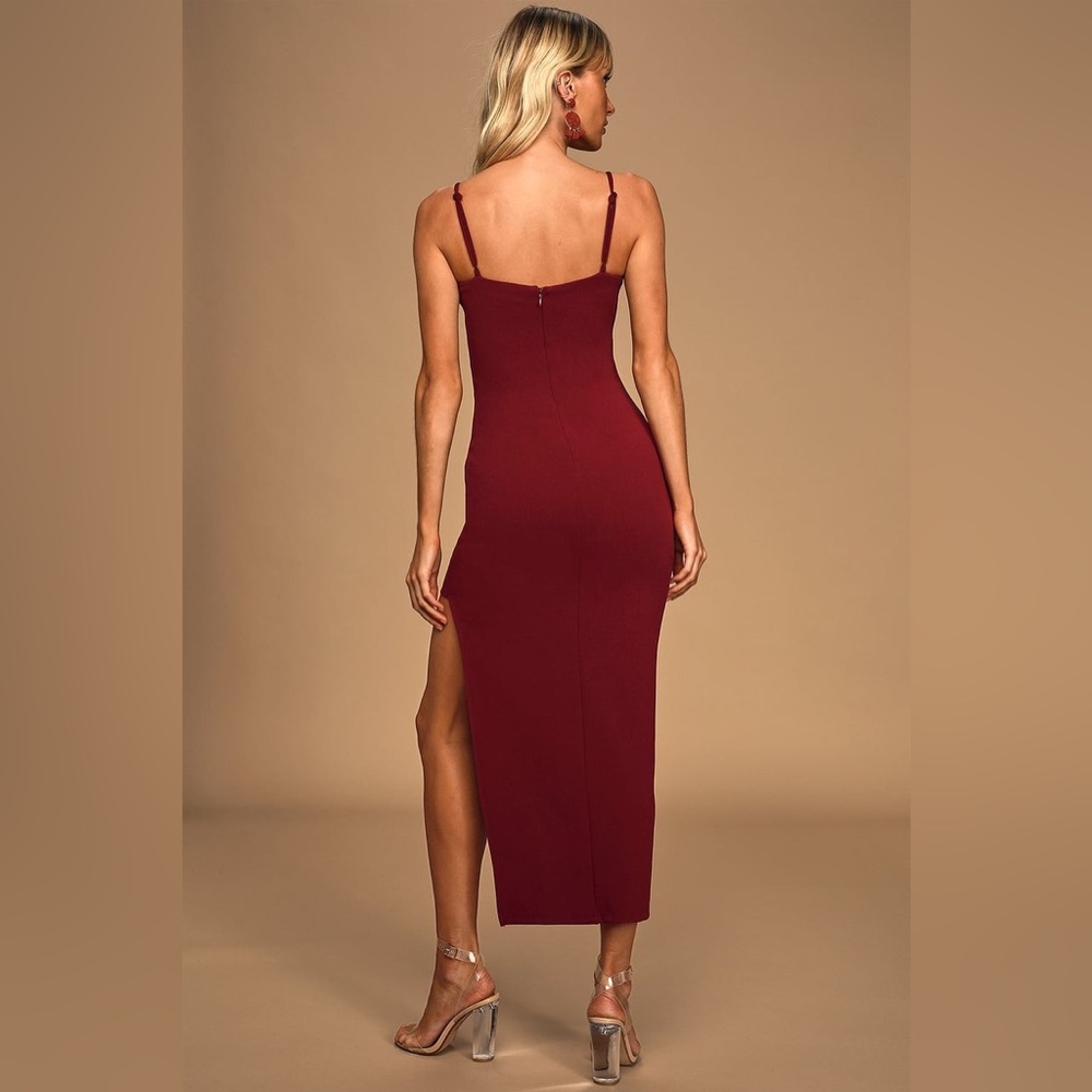 Stunned and Speechless Burgundy Cutout Bodycon Midi Dress - Picture 5 of 7